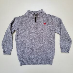 Grey 1/2 Zip Up Sweater with Red Embroidered Bear Accent